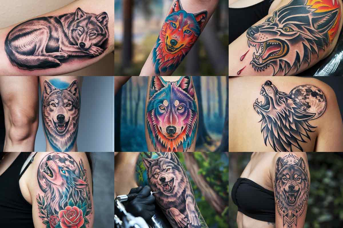 Detailed wolf tattoo in a realistic style